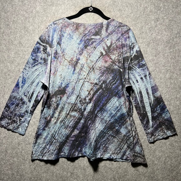 Jess & Jane Abstract Print V Neck Long Sleeve Tunic Top Women's Size L Blue - Picture 6 of 6